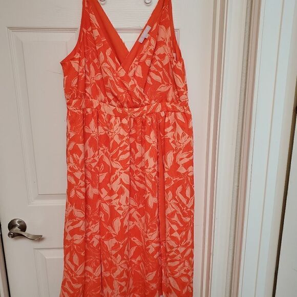 Chelsea28 XL Floral Faux Wrap Bodice Midi Dress Tangerine - Picture 5 of 8